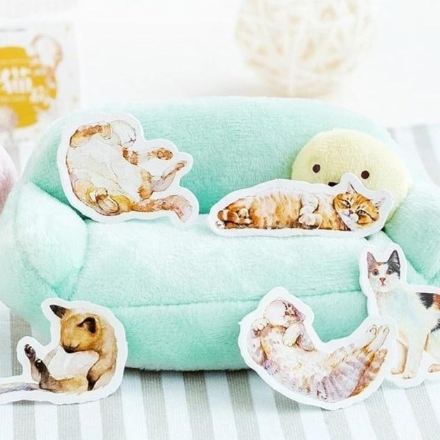 45PCS/box New Cute Sick Cat Paper Label Sealing Stickers - NINI SHOP