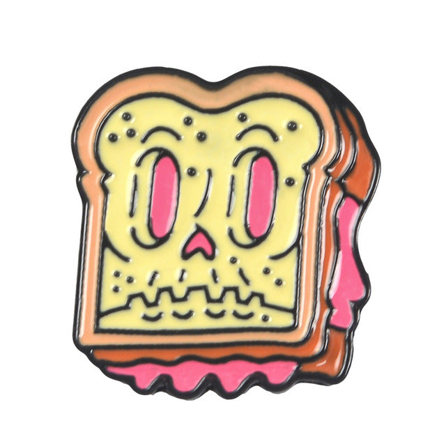 Skull Food Skeleton and Pizza Donut Sandwich Hot dog Enamel Pins - NINI SHOP