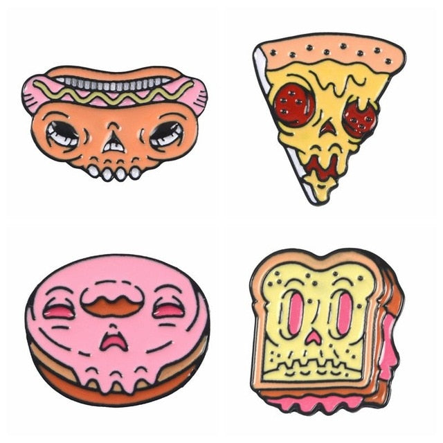 Skull Food Skeleton and Pizza Donut Sandwich Hot dog Enamel Pins - NINI SHOP