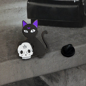 Bad Witch Needle Crystal Ball Handmade Black Cat Skull Retro Enamel Pin - NINI SHOP