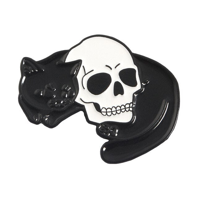 Gothic Cat Skeleton Skull Enamel Pins - NINI SHOP