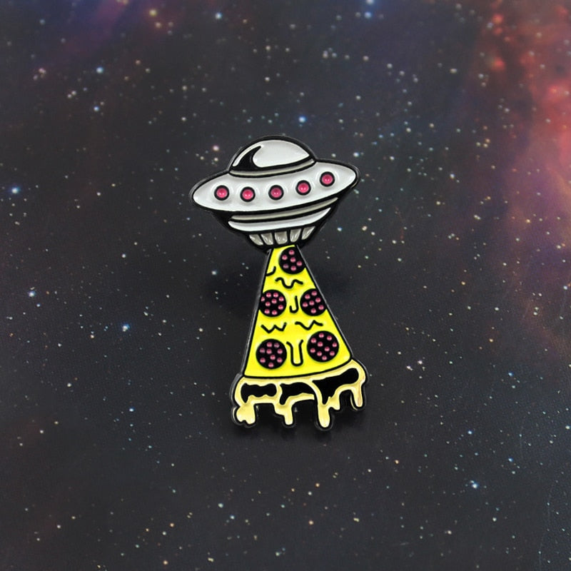 Pizza UFO Pin Alien Brooch Funny Space Enamel Pin - NINI SHOP
