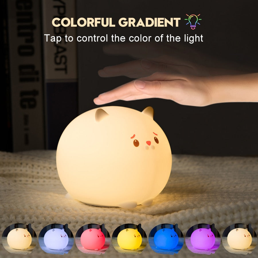 LED USB lamp Colourful Silicone Cat Night Light Cute Animal Soft Cartoon Lamps - NINI SHOP
